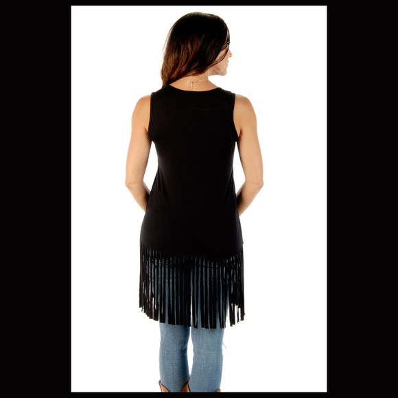 Blame On Roots Sleeveless Black Fringed Tunic - Picture 4 of 4